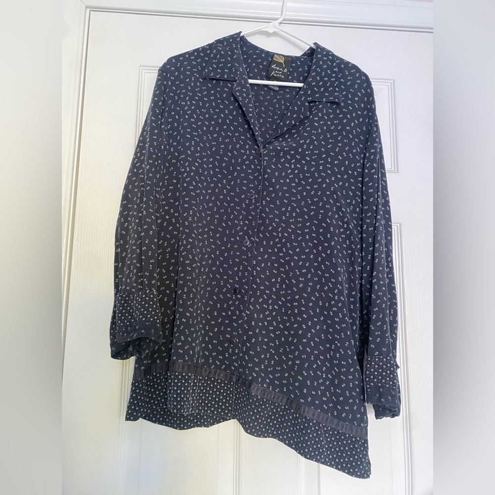 dona b. and Karen 100% silk blouse Floral button up shirt size 16
